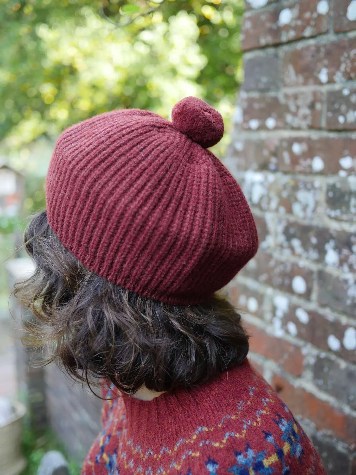 Ribbed Beret with Pom Pom - Sienna