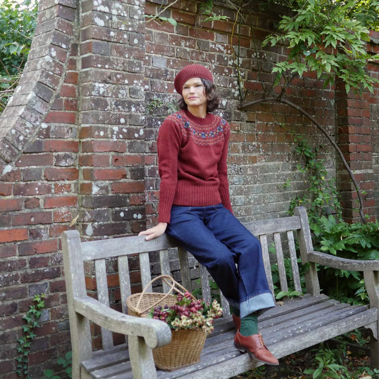 Ribbed Beret with Pom Pom - Sienna