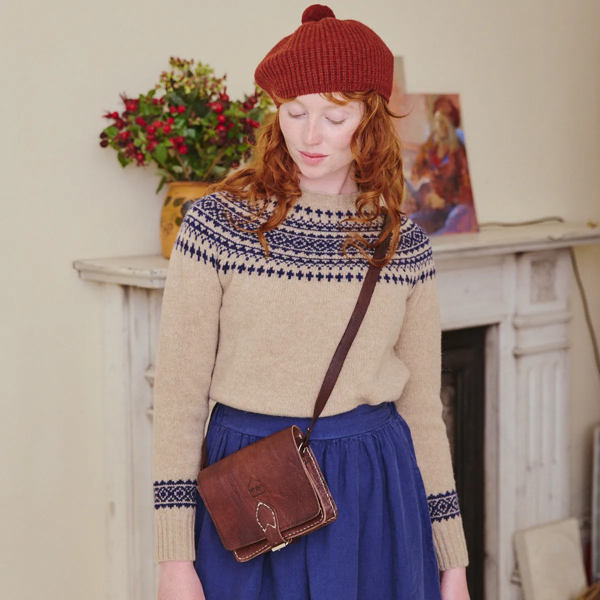 Ribbed Beret with Pom Pom - Sienna