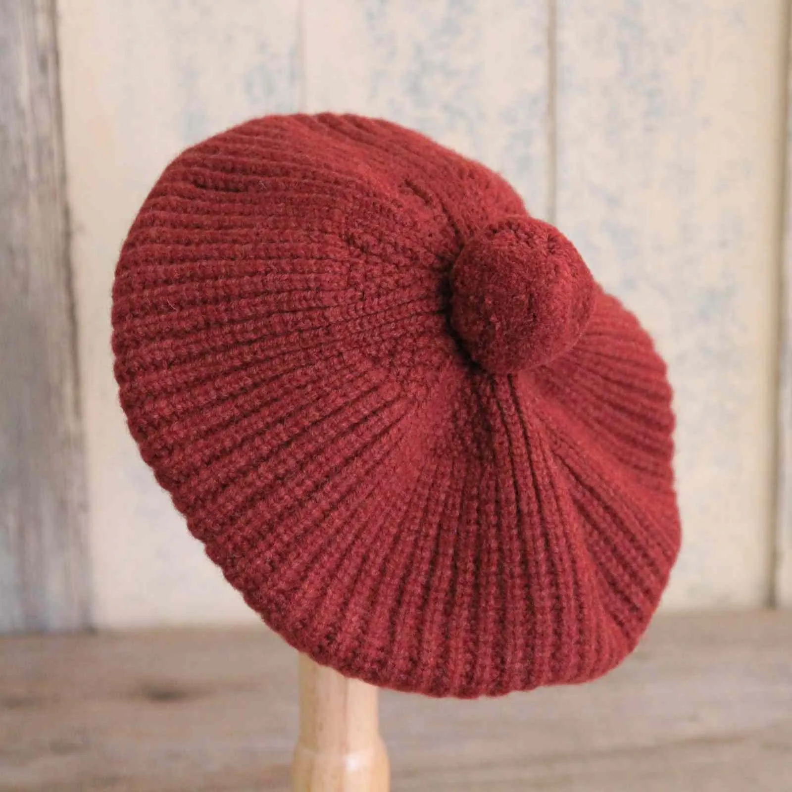 Ribbed Beret with Pom Pom - Sienna