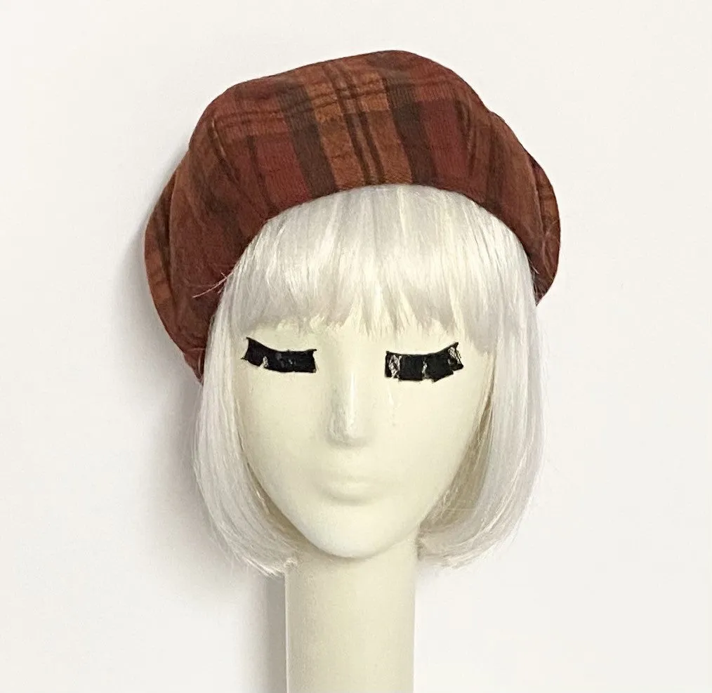 Rust Plaid Beret Hat