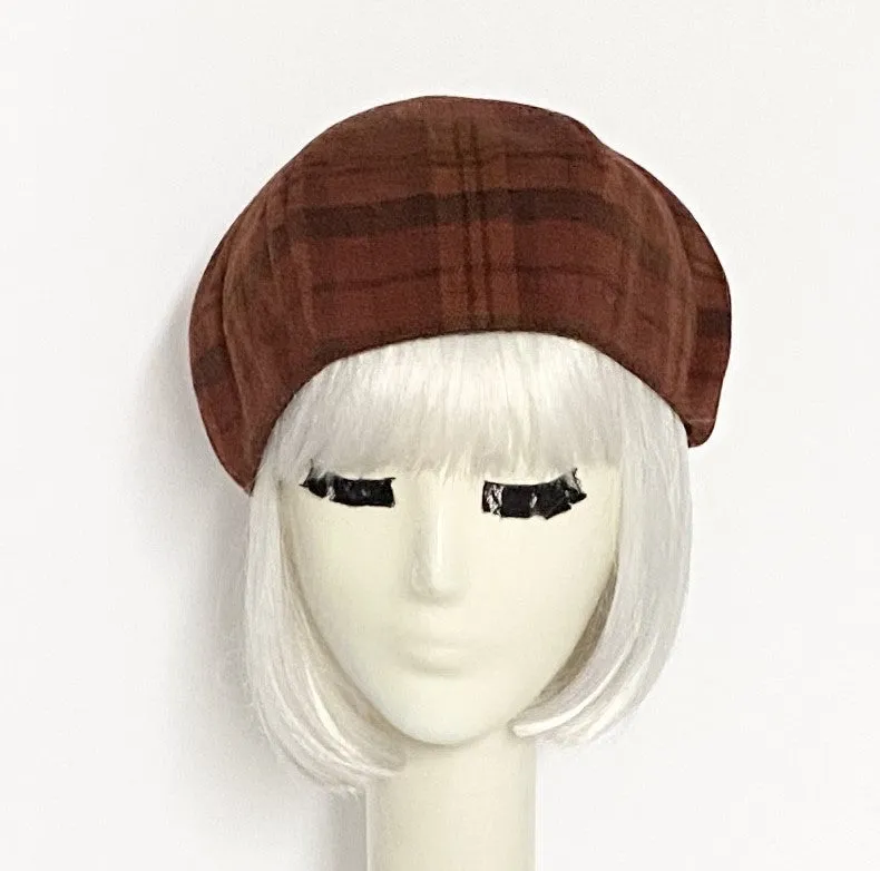 Rust Plaid Beret Hat