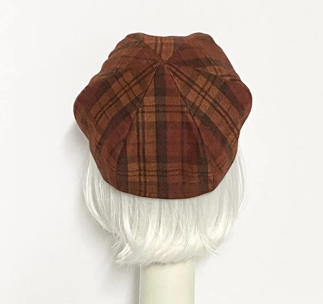 Rust Plaid Beret Hat