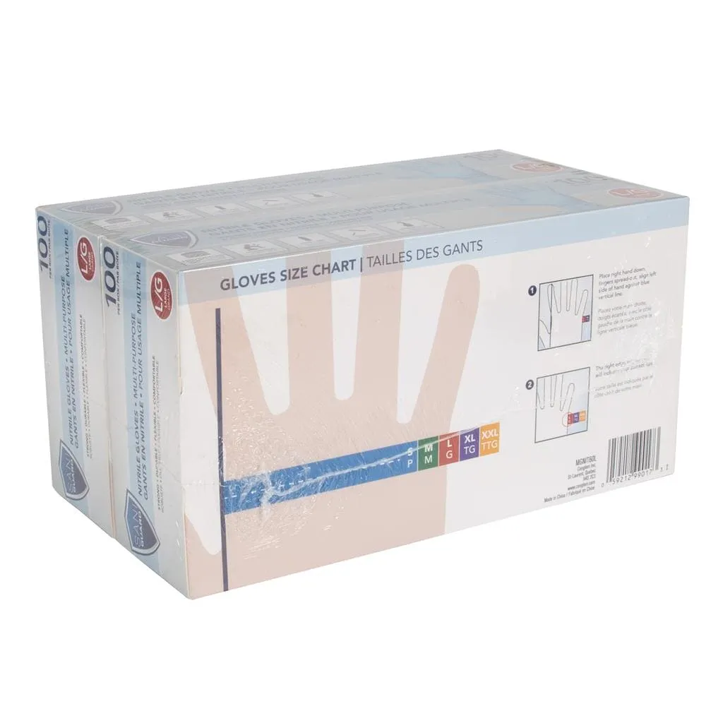 Sani-Guard Large Size Multipurpose Nitrile Disposable Gloves 2 Pack / 100 Units These multipurpose disposable nitrile gloves will help you protect your hands while performing different tasks-467676