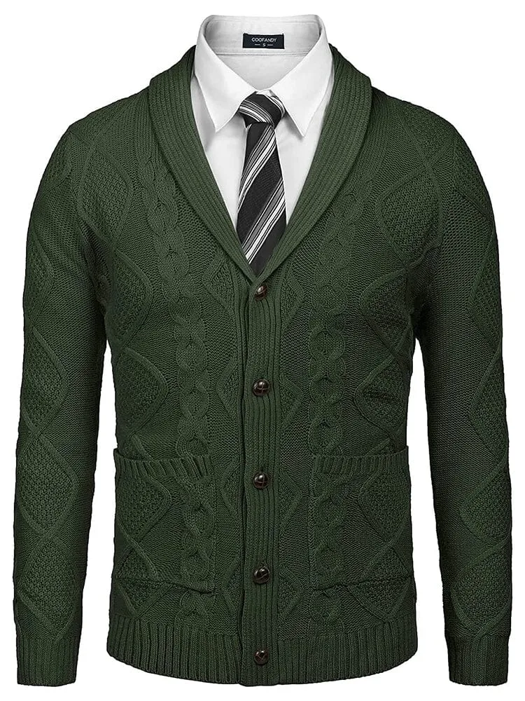 Shawl Collar Button Down Knitted Sweater with Pockets (US Only)