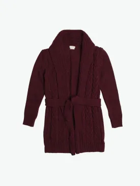 Shawl Collar Wool Blend Belted Cardigan Burgundy