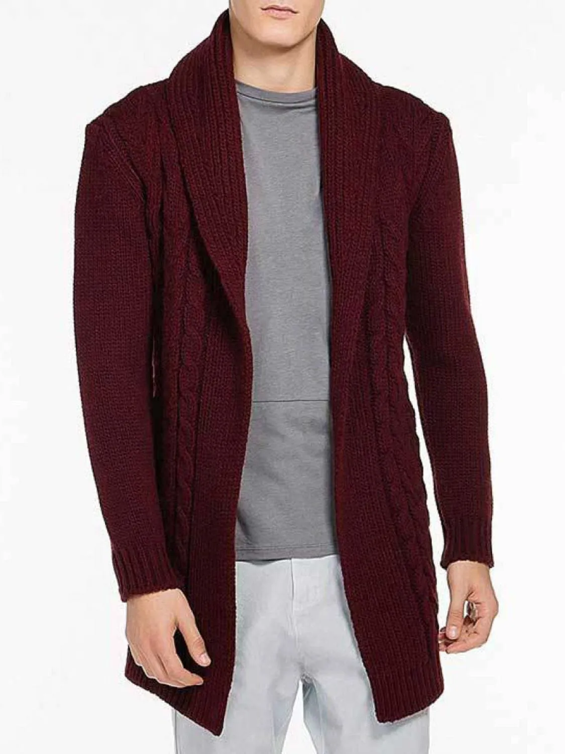 Shawl Collar Wool Blend Belted Cardigan Burgundy