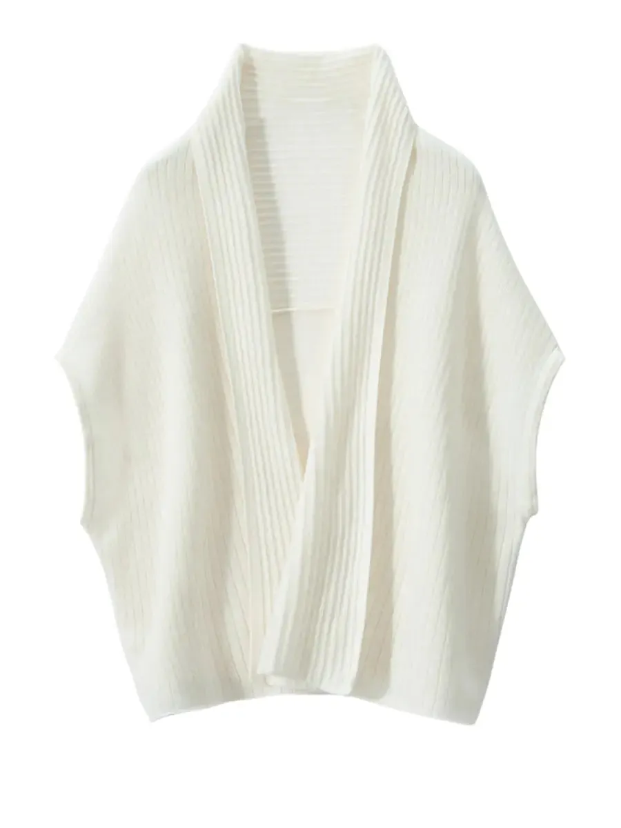 Solid Cashmere Knitted Shawl Cardigan