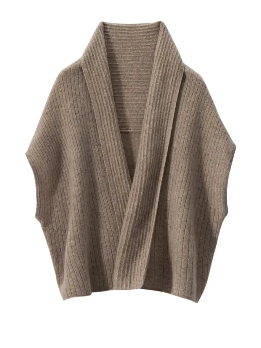 Solid Cashmere Knitted Shawl Cardigan