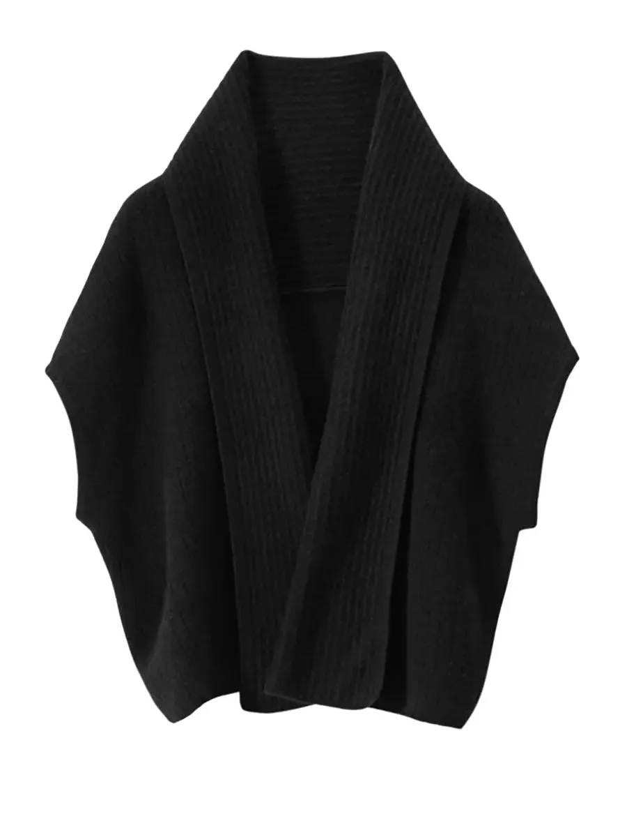 Solid Cashmere Knitted Shawl Cardigan