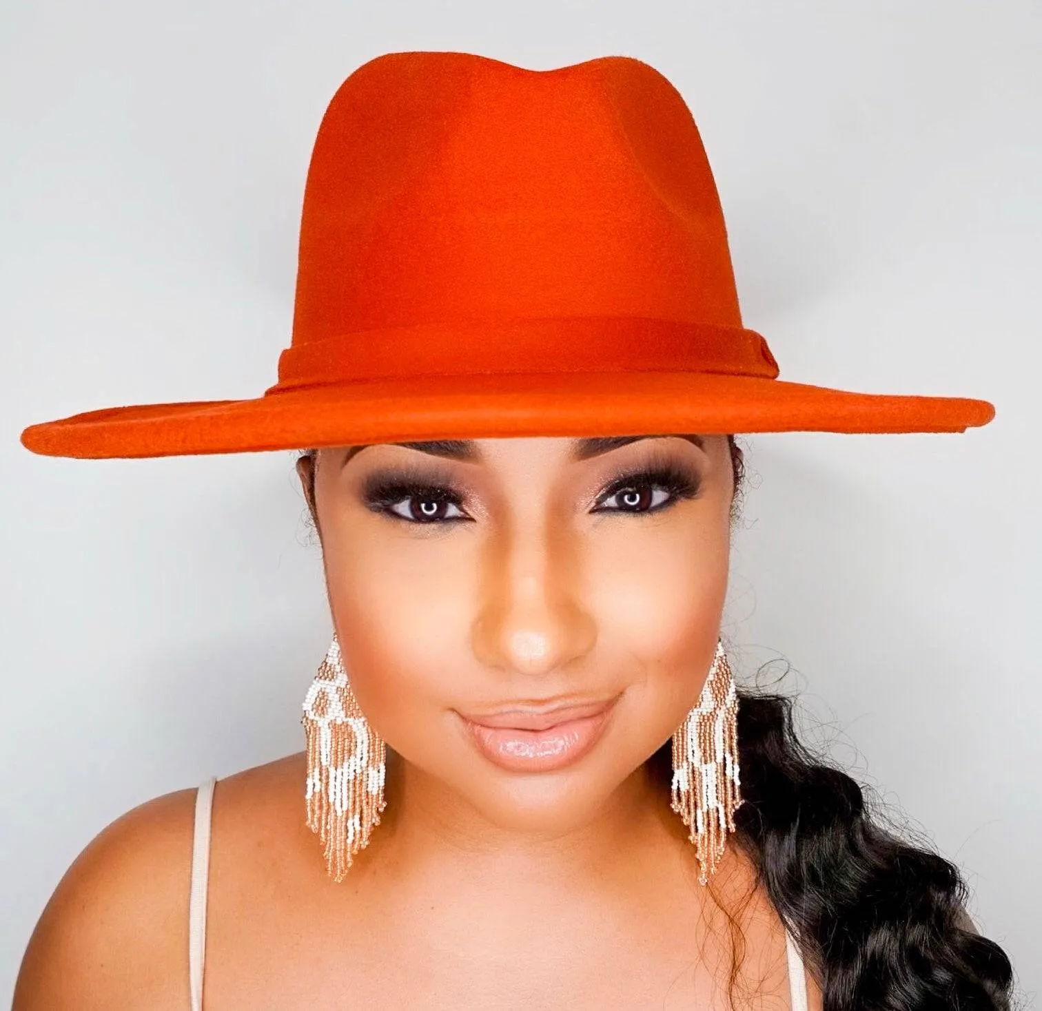 Still Trending | Wide Brim Panama Felt Fedora Hat with Band - Camel