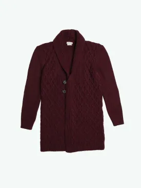 Two Button Shawl Collar Wool Blend Cardigan Burgundy