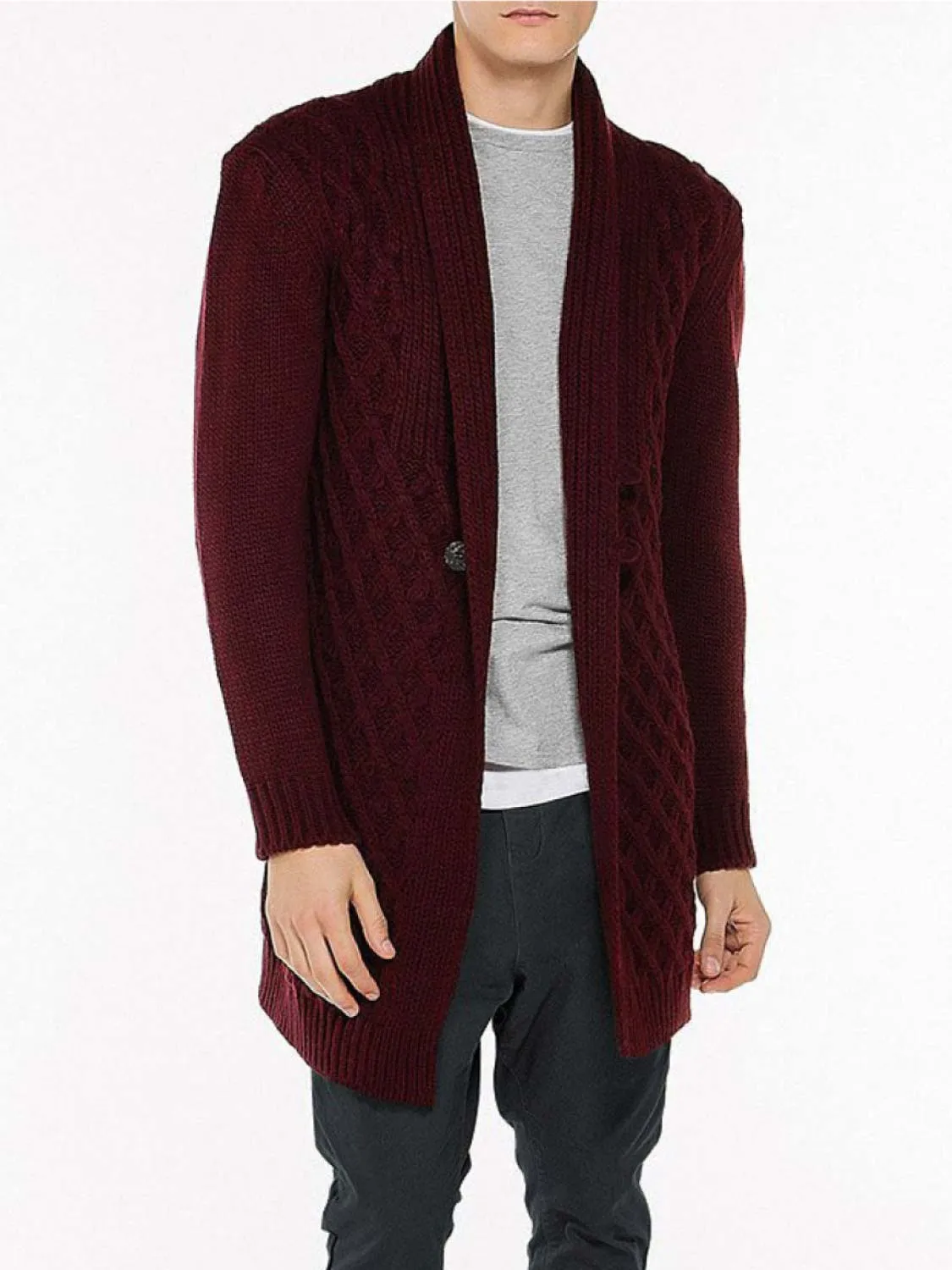 Two Button Shawl Collar Wool Blend Cardigan Burgundy