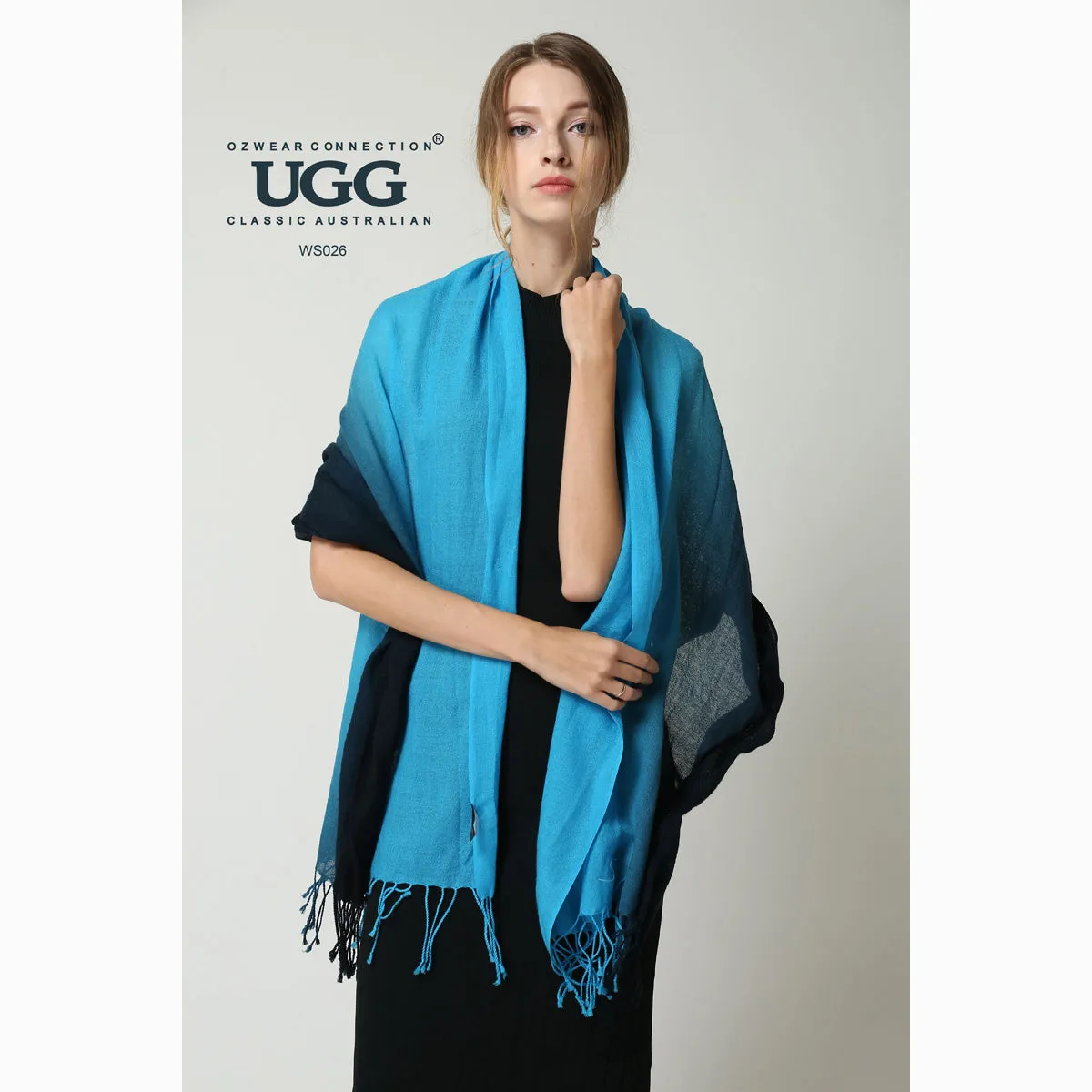 Ugg 100% Merino Wool Tie Dye Scarf Black and Cyan Blue