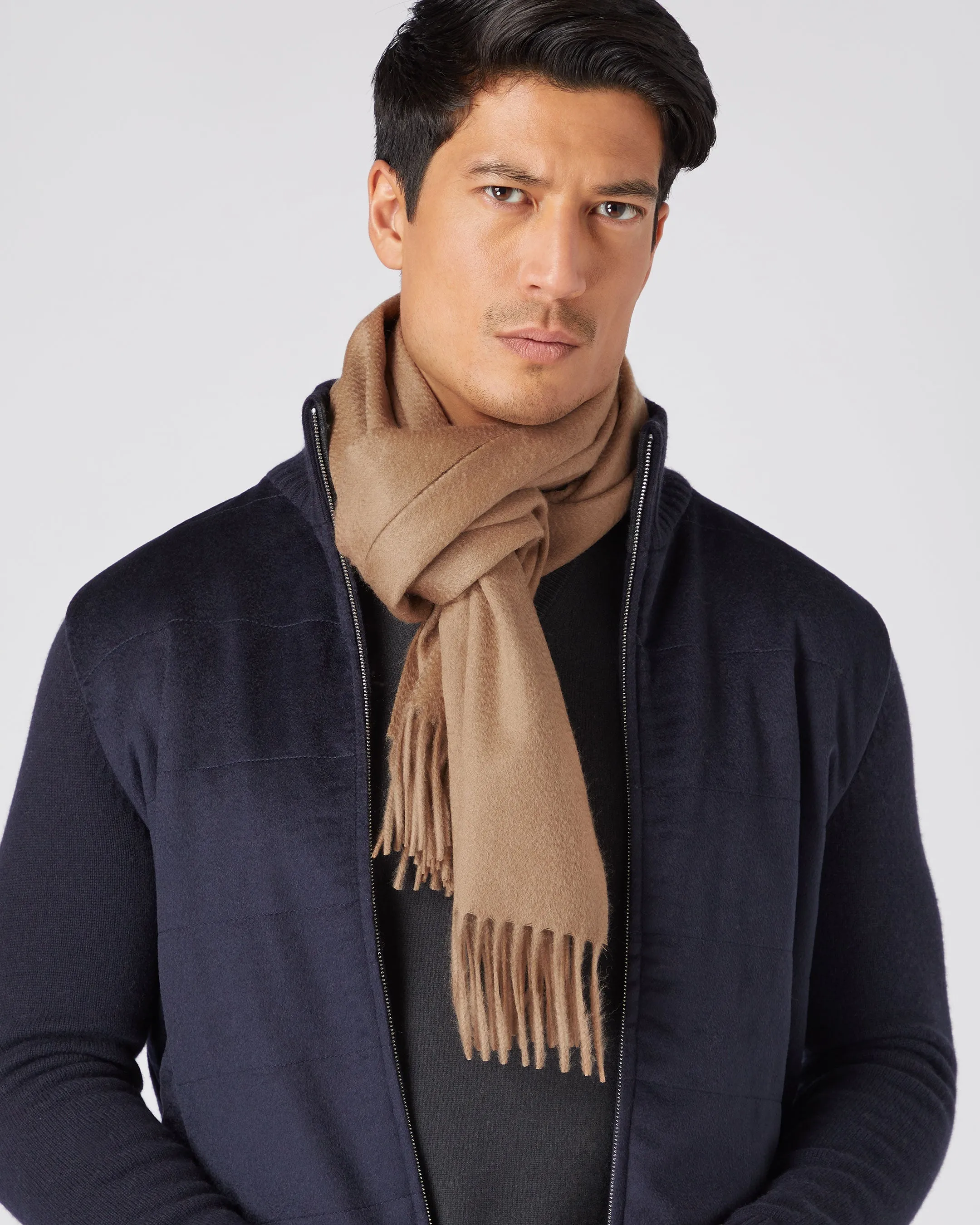 Unisex Large Woven Cashmere Scarf Dark Tan Brown