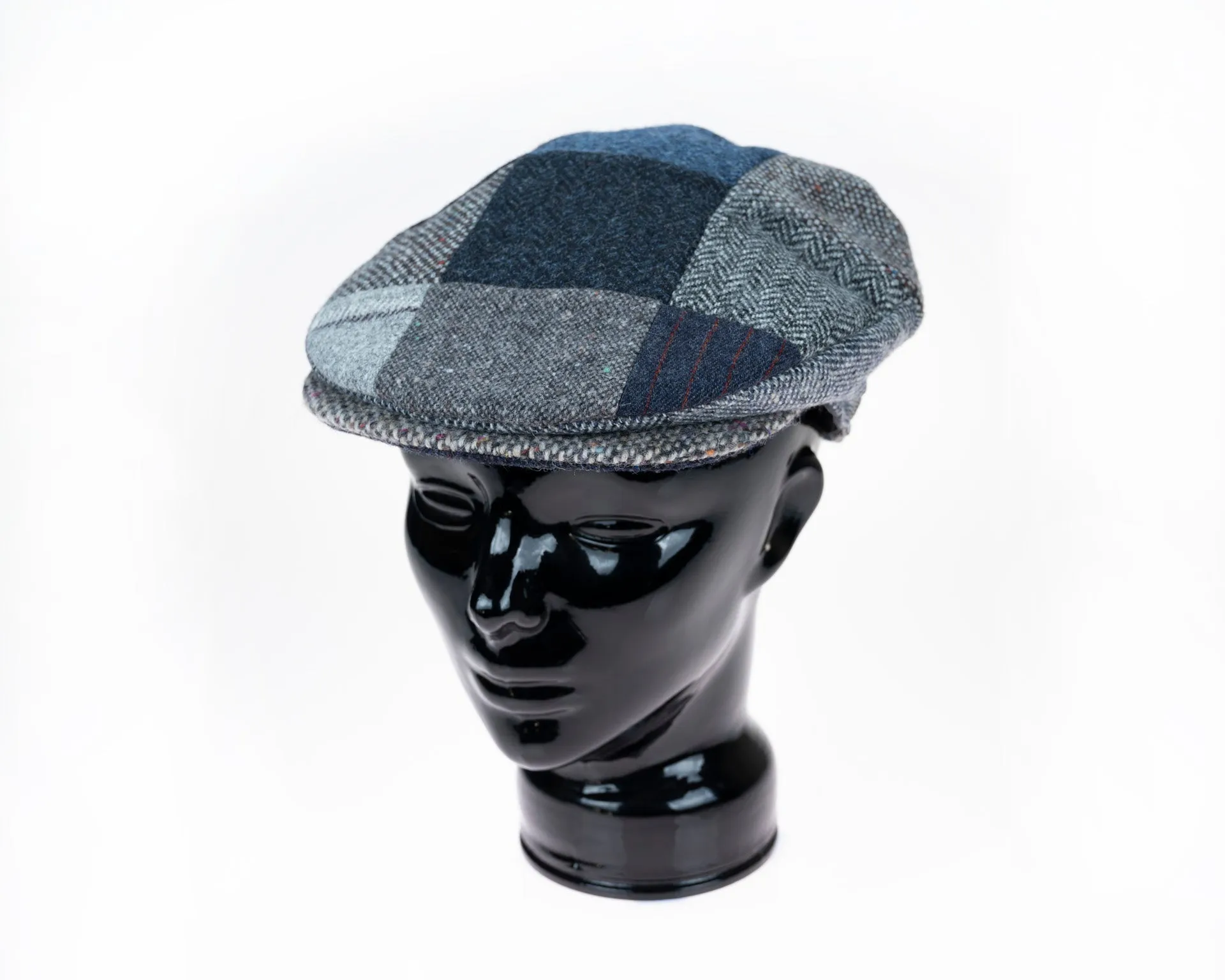 Vintage Patchwork Cap | Grey & Blue Tweed