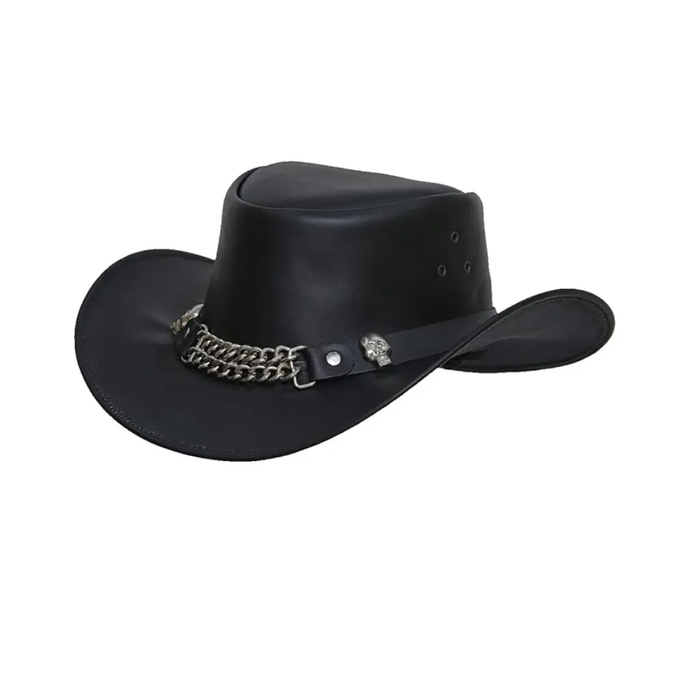 Western Skull Cowboy Leather Top Hat