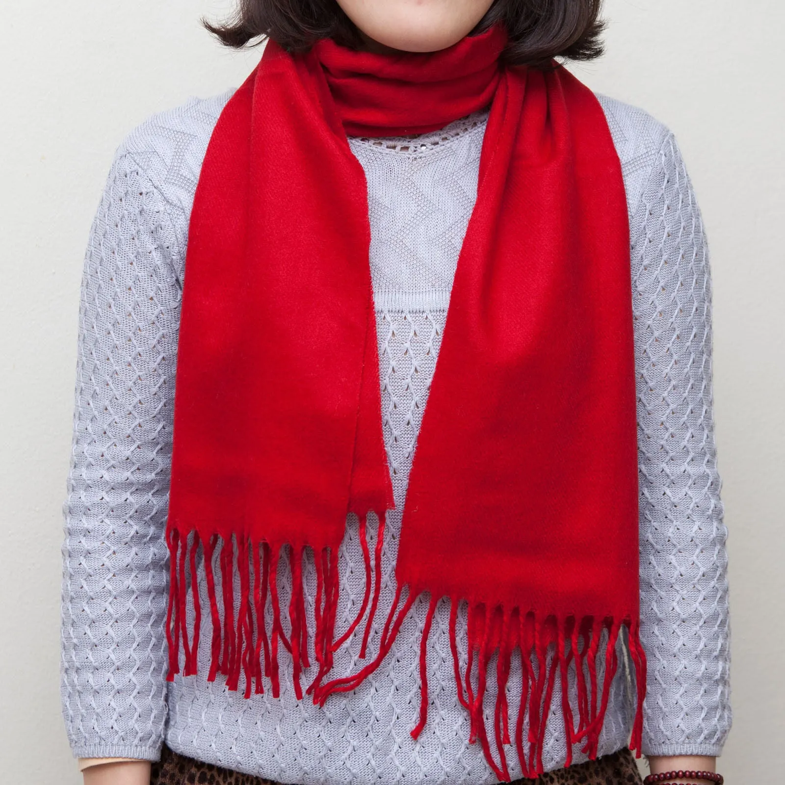 Winter School Wool-Touch Warm Scarf for School Uniforms - Red