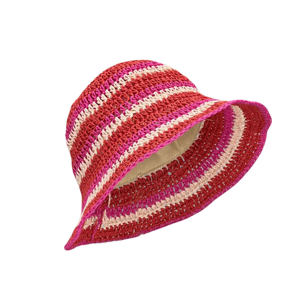 Women Cap Straw Crochet Sun Summer Bowler Foldable Bucket Hat YZH0158