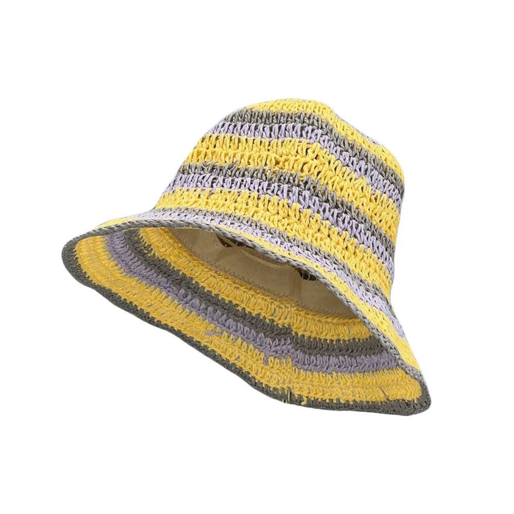 Women Cap Straw Crochet Sun Summer Bowler Foldable Bucket Hat YZH0158