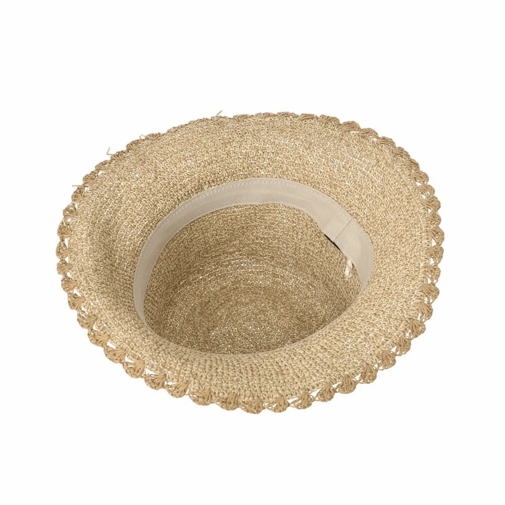 Women Flanging Straw Sun Hat Bocassi Summer Bowler Beach Cap SL8988