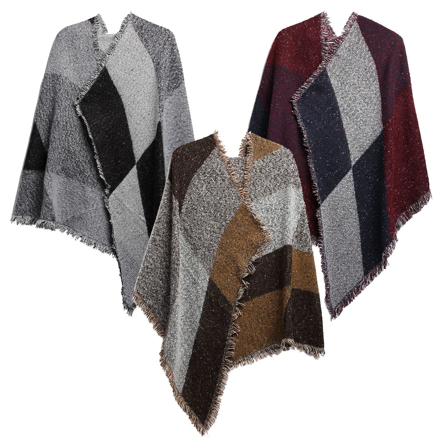 Women Long Soft Knitted Shawl Extra Thick Plaid Blanket Wrap Cape