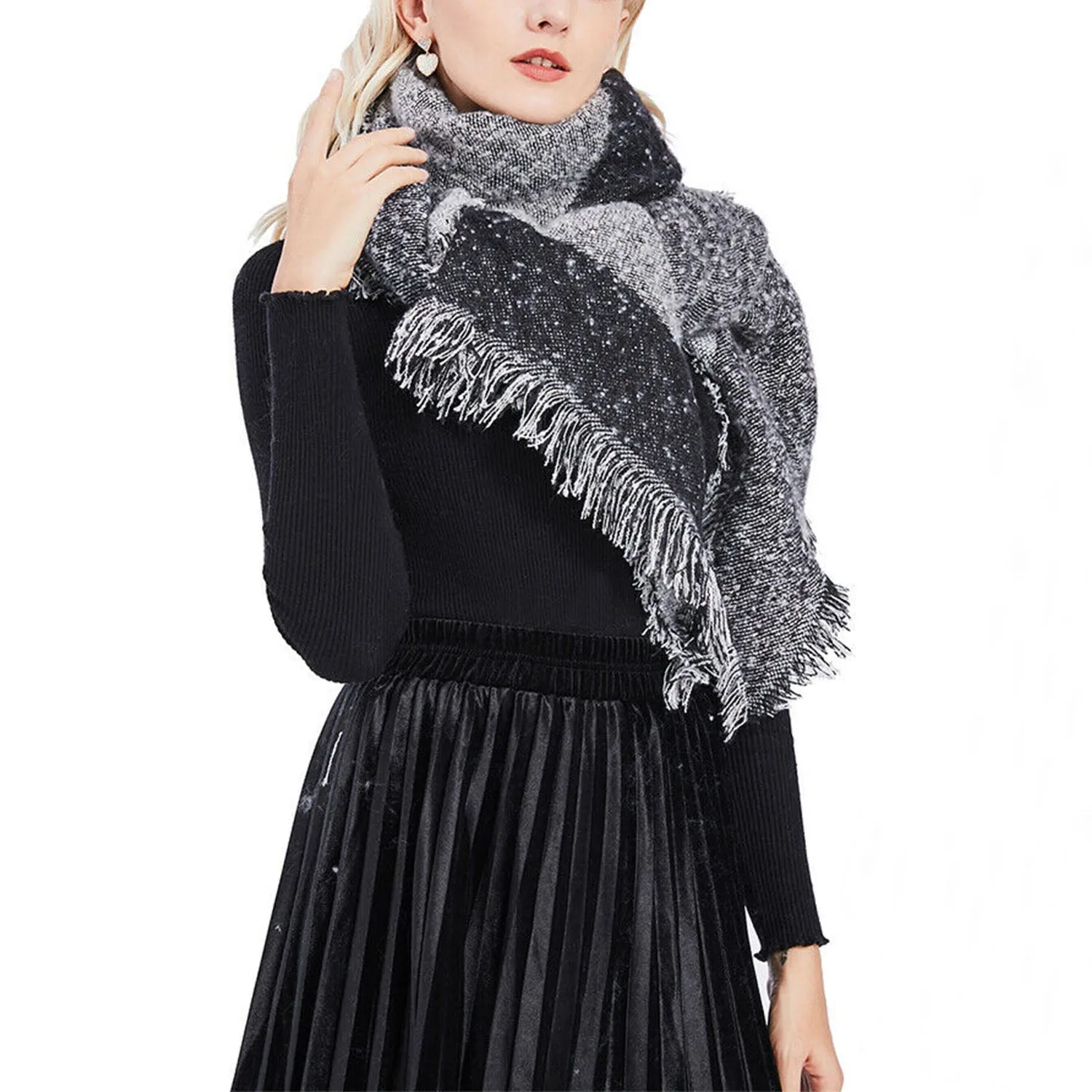 Women Long Soft Knitted Shawl Extra Thick Plaid Blanket Wrap Cape