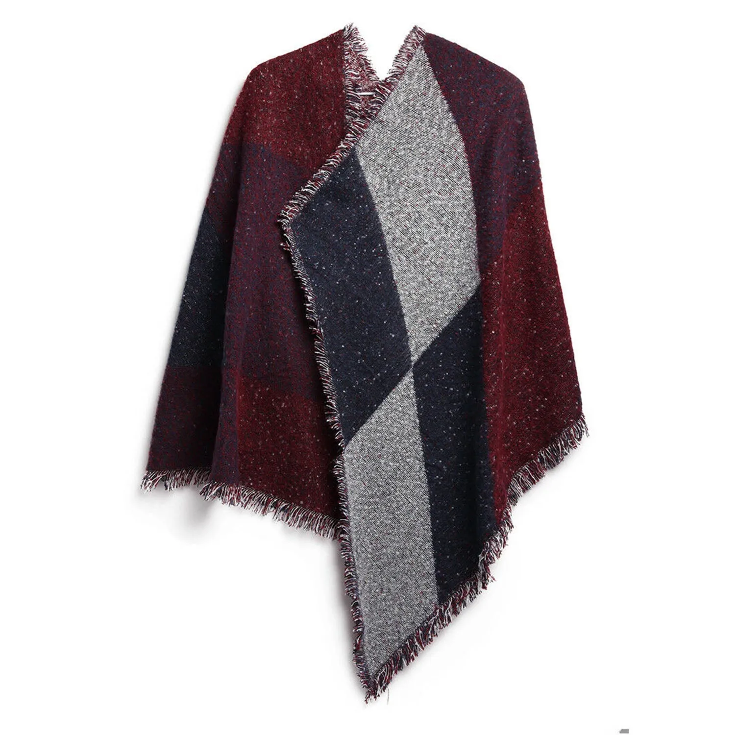 Women Long Soft Knitted Shawl Extra Thick Plaid Blanket Wrap Cape