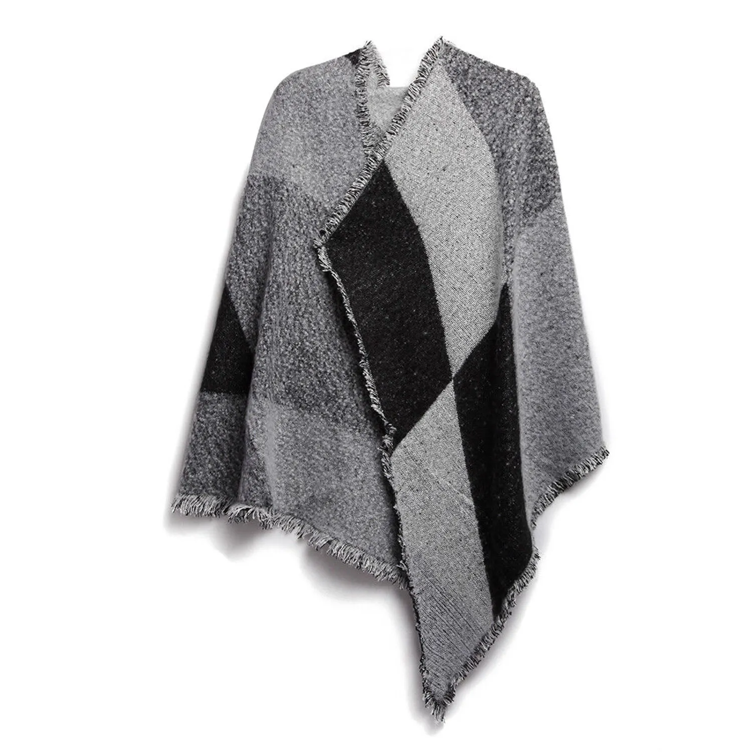 Women Long Soft Knitted Shawl Extra Thick Plaid Blanket Wrap Cape