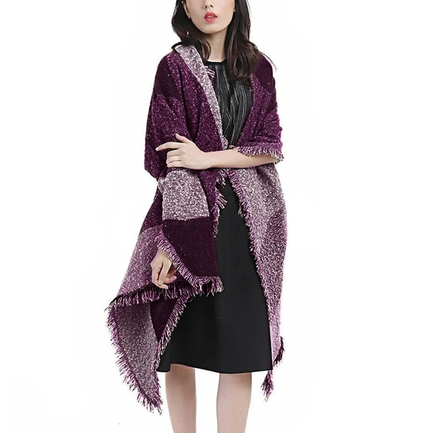 Women Long Soft Knitted Shawl Extra Thick Plaid Blanket Wrap Cape