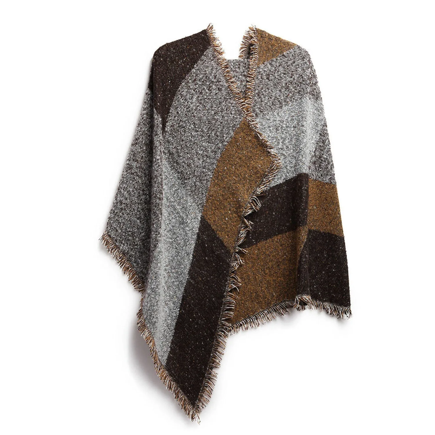 Women Long Soft Knitted Shawl Extra Thick Plaid Blanket Wrap Cape