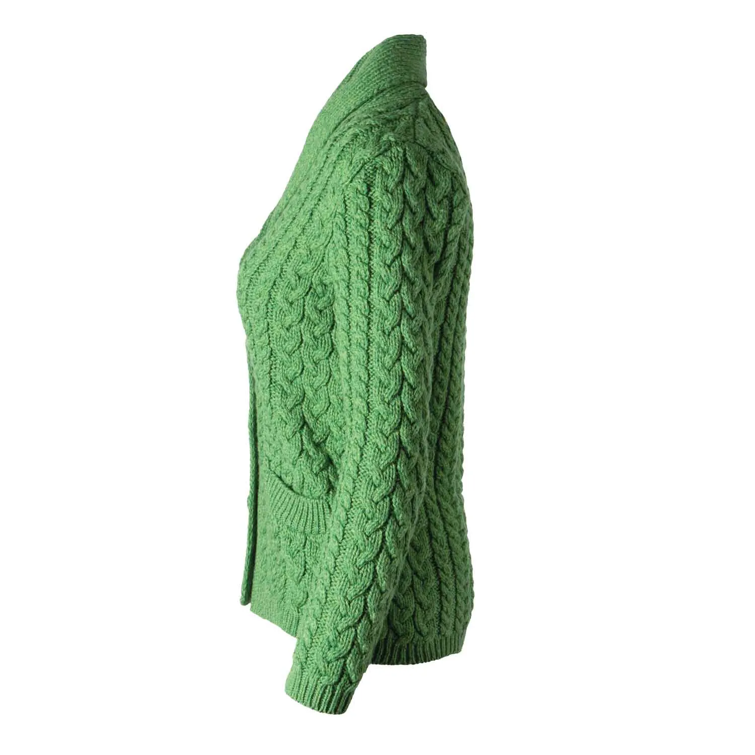 Women's Aran Knit Shawl Neck Cardigan, Green