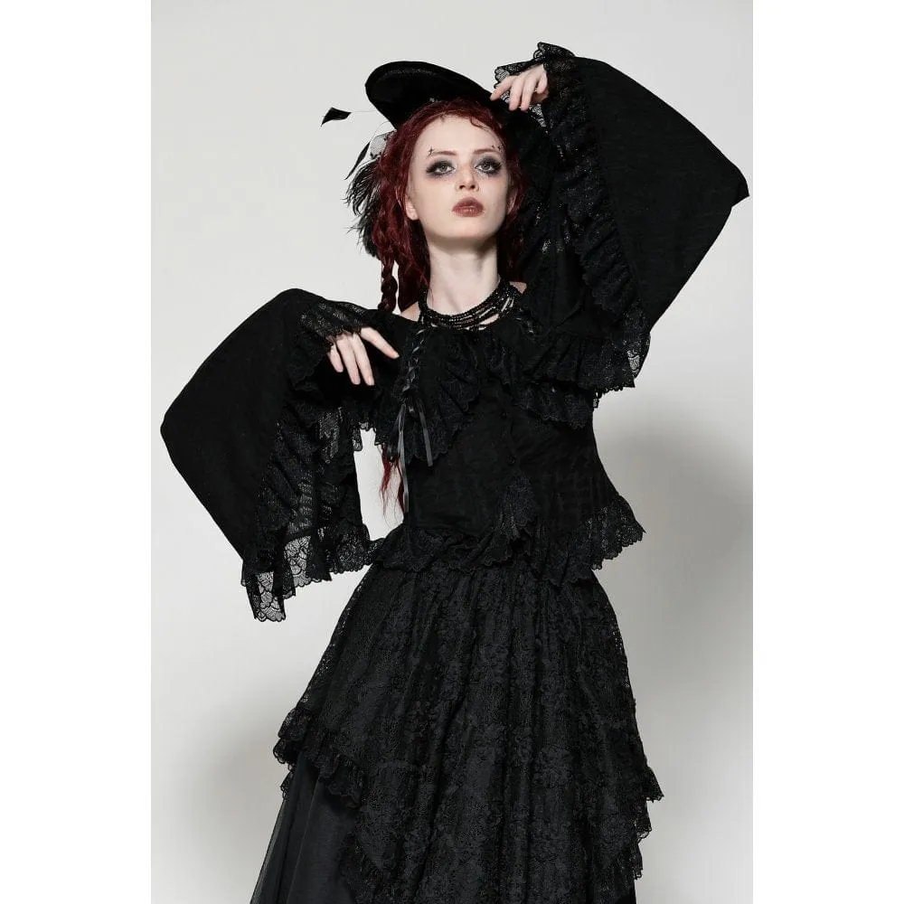 Women's Gothic Ruffled Lace Long Sleeved Shirt